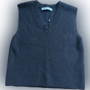 Zara Black Knit V-Neck Sleeveless Sweater Vest Size Small NWOT Y2k 90’s